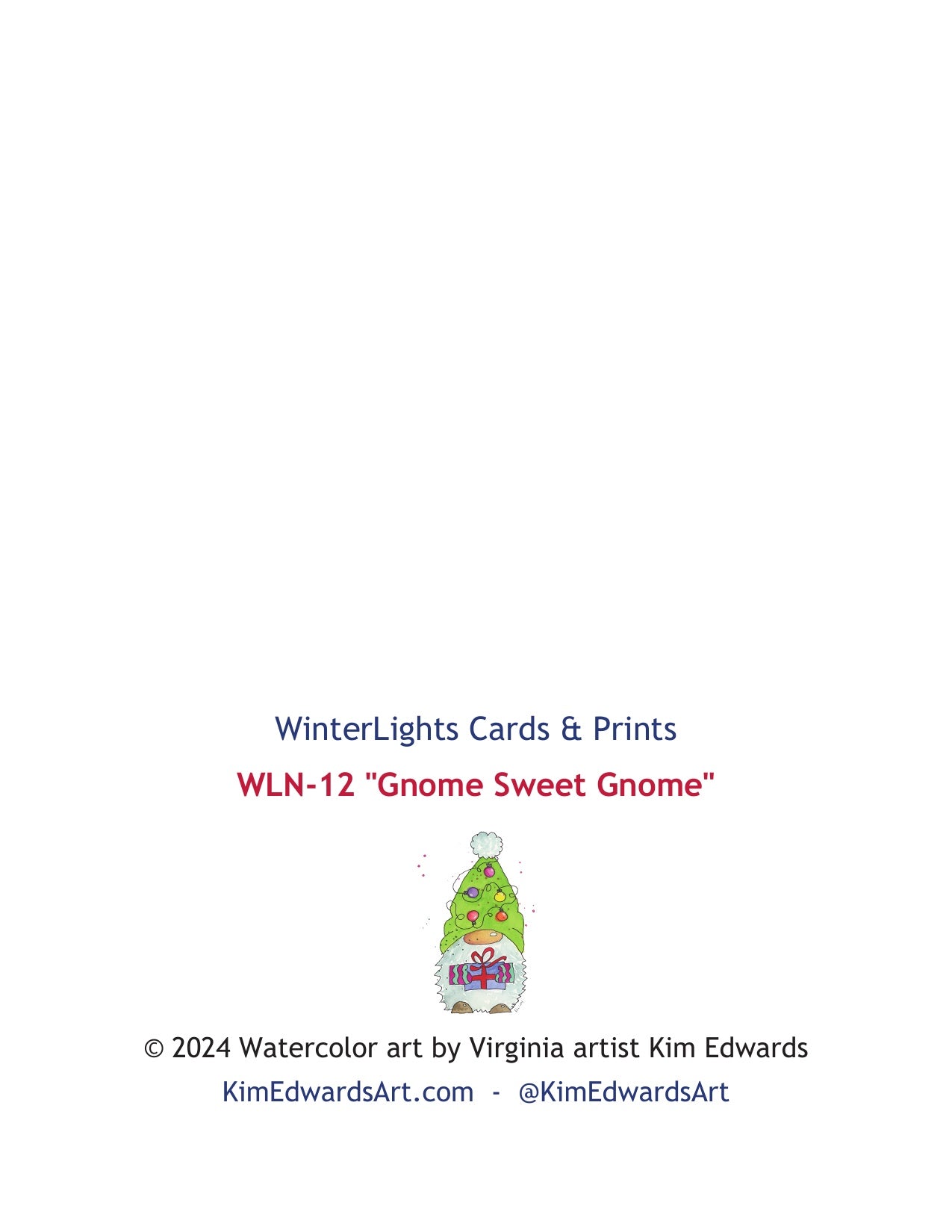 WLN-12 "Gnome Sweet Gnome" Note Card Back Image
